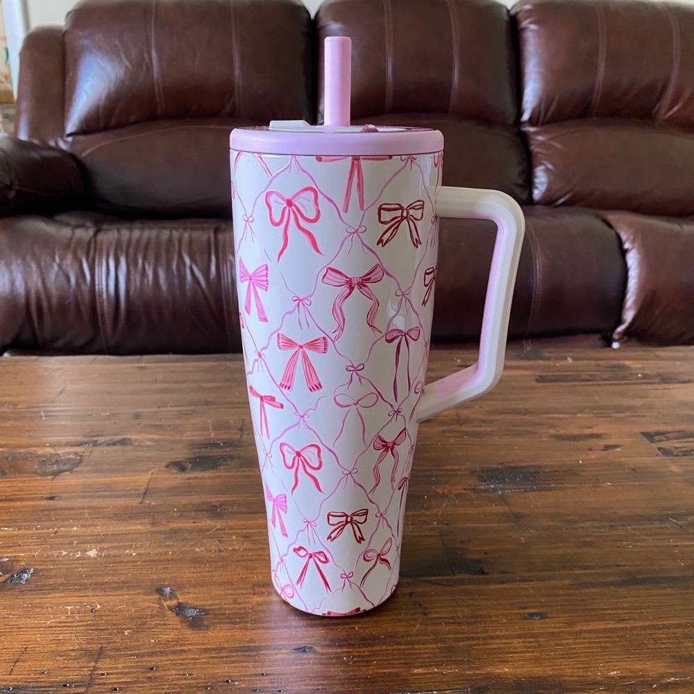 BruMate Era 40oz Tumbler Love Knot Pink Bow Insulated Mug with Handle and Straw